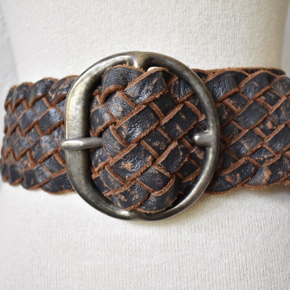 Arcangelo Accessories - Arcangelo Blue Distressed Leather Braided Belt